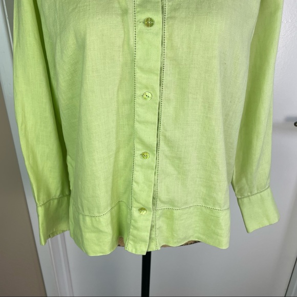 Sigrid Olsen Sport Women 8 Petite Dress Shirt Top Green Button Up Linen Blend - Picture 3 of 14